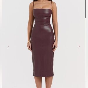 JALENA Mulberry Vegan Leather Lace Back Dres.
